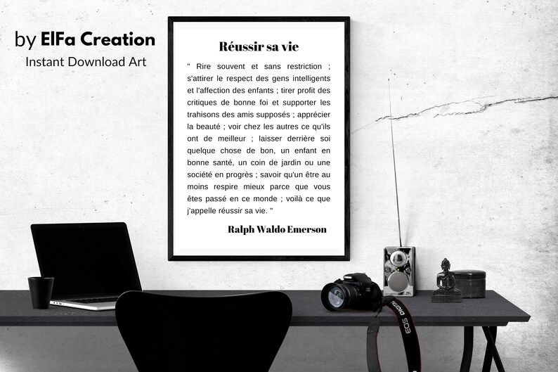 Ralph Waldo Emerson Reussir Sa Vie Citation Inspirante Etsy