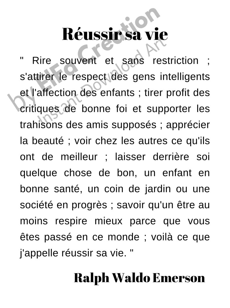 Ralph Waldo Emerson Reussir Sa Vie Citation Inspirante Etsy