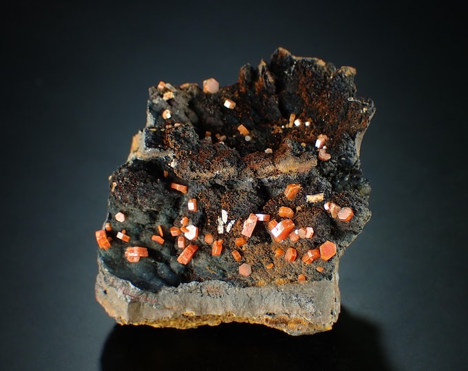 VANADINITE on goethite 5.0 x 4.5 x 3.0 cm from MOROCCO 10227