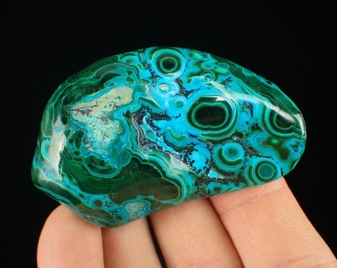 MALACHITE with chrysocolla polished free form 6,7 x 4,0 x 2,1 cm DR Congo 13109
