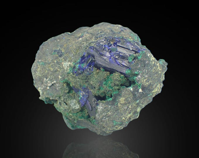 AZURITE with malachite 4,2 x 4,0 x 2,3 cm from DR CONGO 12929
