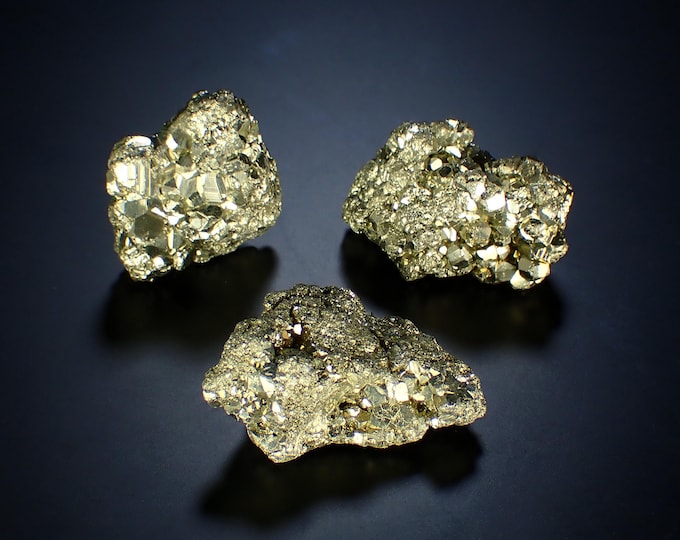 3 pcs - PYRITE Crystal Clusters - Huanzala Mine, Peru