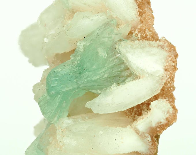 FLUORAPOPHYLLITE on stilbite 4,3 x 3,2 x 1,5 cm INDIA 12143