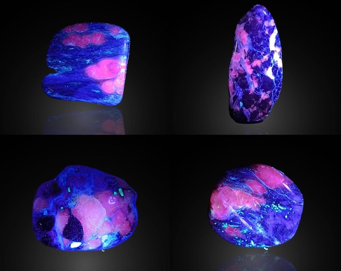 CHAROITE 4 fluorescent pieces 4,0 x 1,9 x 0,5 cm RUSSIA 13339
