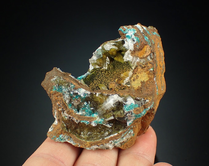 ROSASITE with calcite crystals on matrix from MEXICO 1205N