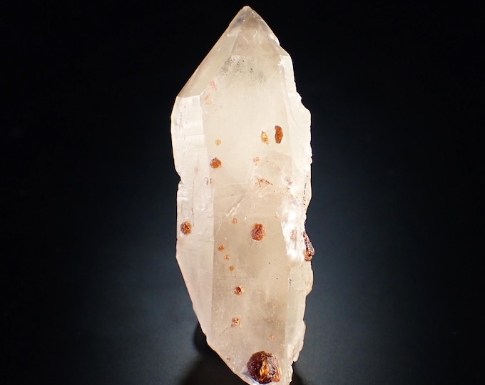 SPESSARTINE garnet on smoky quartz 4,1 x 1,4 x 1,3 cm CHINA Tongbei