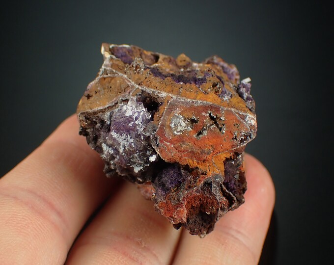 CALCITE on purple fluorite from MEXICO 1191N