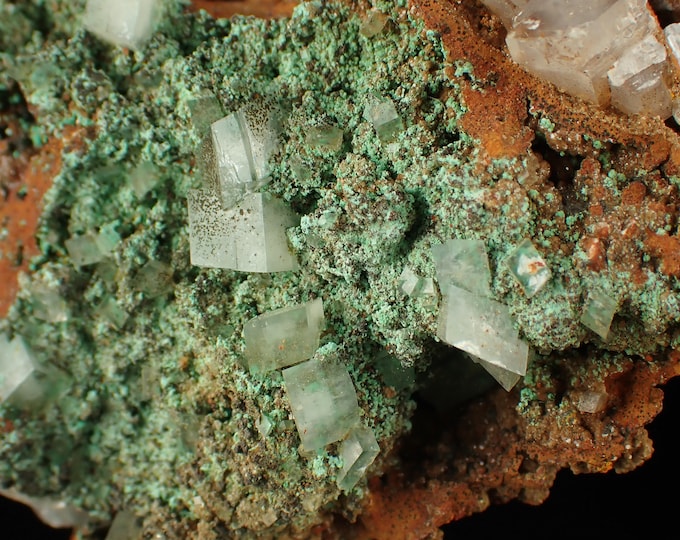 MALACHITE with calcite crystals from MEXICO 11042