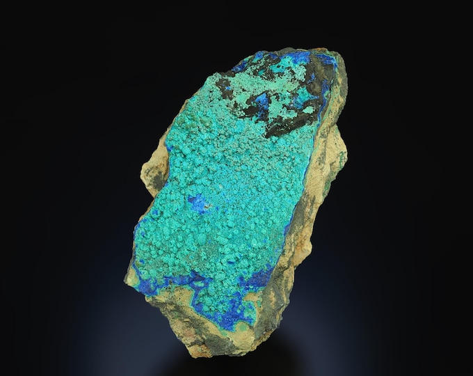 MALACHITE on azurite crystals 9,5 x 4,9 x 4,0 cm Morenci mine, U.S.