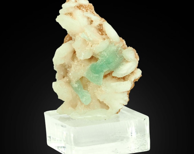 FLUORAPOPHYLLITE on stilbite 4,3 x 3,2 x 1,5 cm INDIA 12143