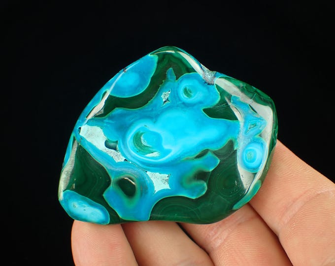 MALACHITE with chrysocolla polished free form 6,5 x 4,6 x 1,5 cm DR Congo 13110