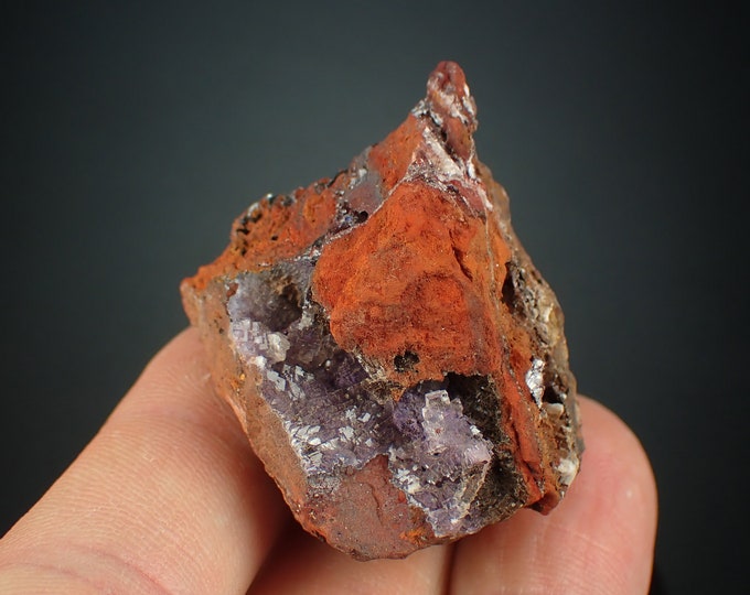 CALCITE on purple fluorite from MEXICO 1193N