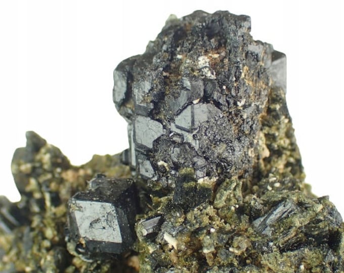 GARNET var MELANITE with epidote crystals from MALI 8130