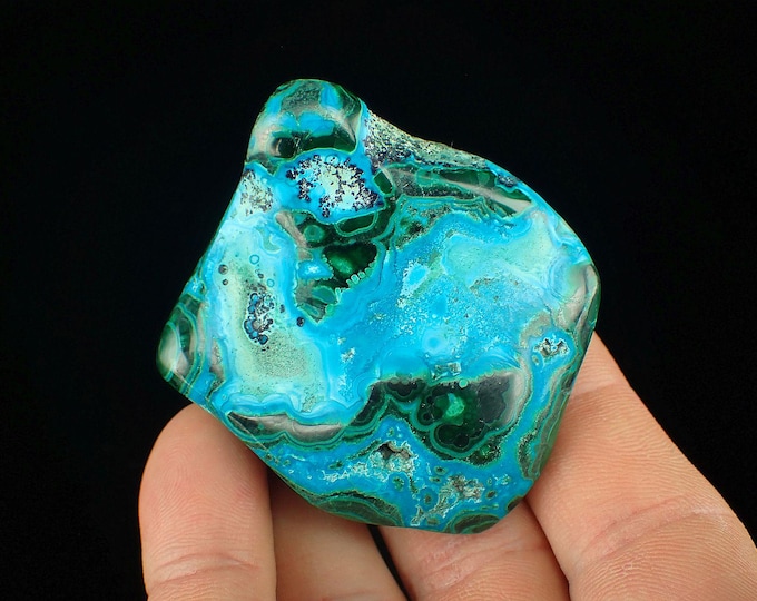 MALACHITE with chrysocolla polished free form 5,0 x 4,5 x 2,0 cm DR Congo 13111