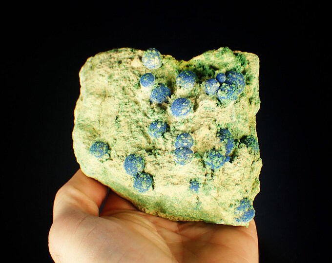 MALACHITE with Azurite crystals 13,0 x 9,0 x 4,0 cm Morenci mine, USA