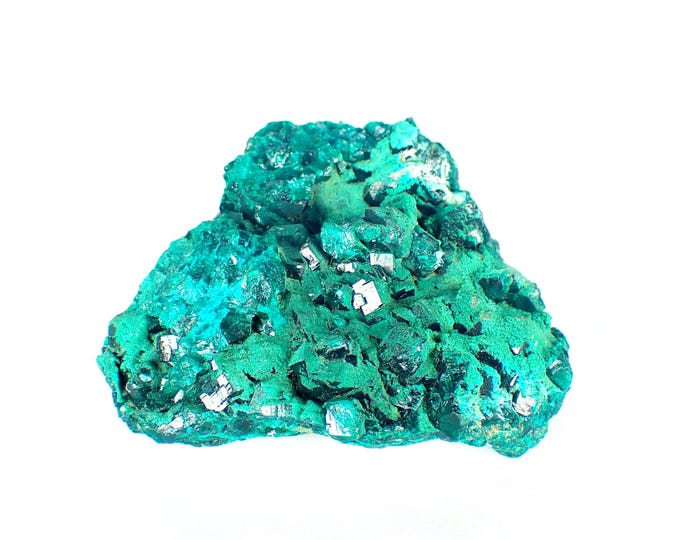 DIOPTASE with malachite 7,3 x 6,0 x 2,0 cm from DR CONGO