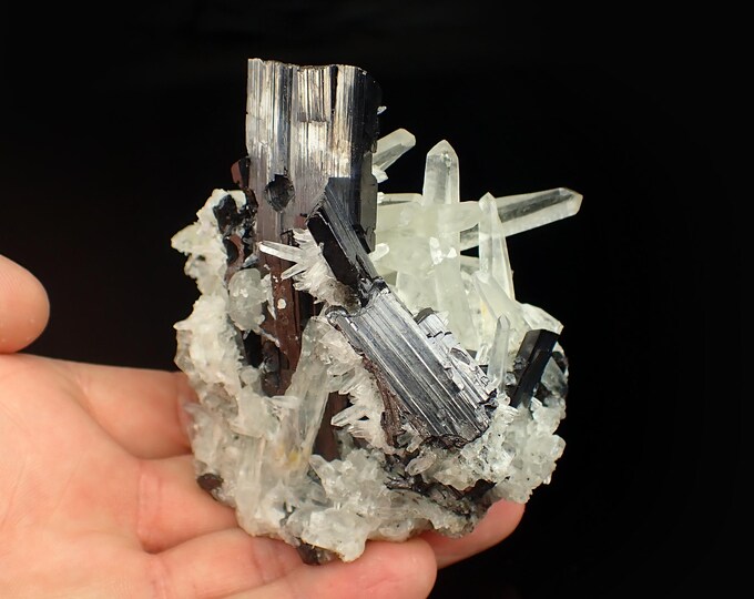 HUBNERITE with quartz crystal cluster 8,2 x 7,0 x 4,4 cm PERU 12857