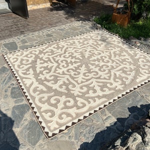 Handmade living room custom rug, felted wool shyrdak rug, authentic Kyrgyz handmade natural wool undyed rug natural rectangulr rug image 3