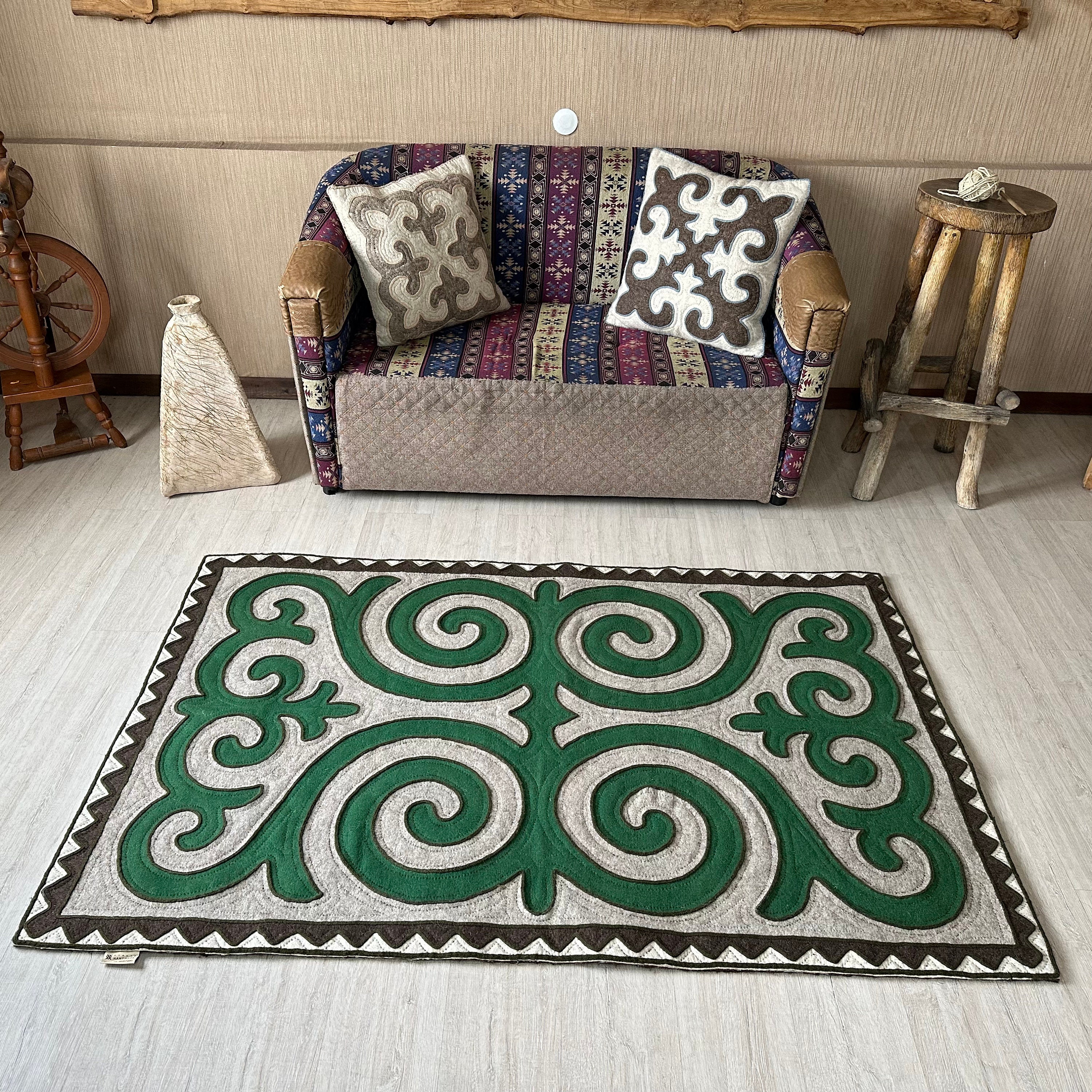 White and Green Rug, Outdoor and Indoor Wool Rug, Real Handmade Kyrgyz Wool Felt Shyrdak Carpet, Felt Rectangular, Made Felted Undyed Wool. - Etsy White and Green Rug, Outdoor and Indoor Wool Rug, Real Handmade Kyrgyz Wool Felt Shyrdak Carpet, Felt Rectangular, Made Felted Undyed Wool. - Etsy