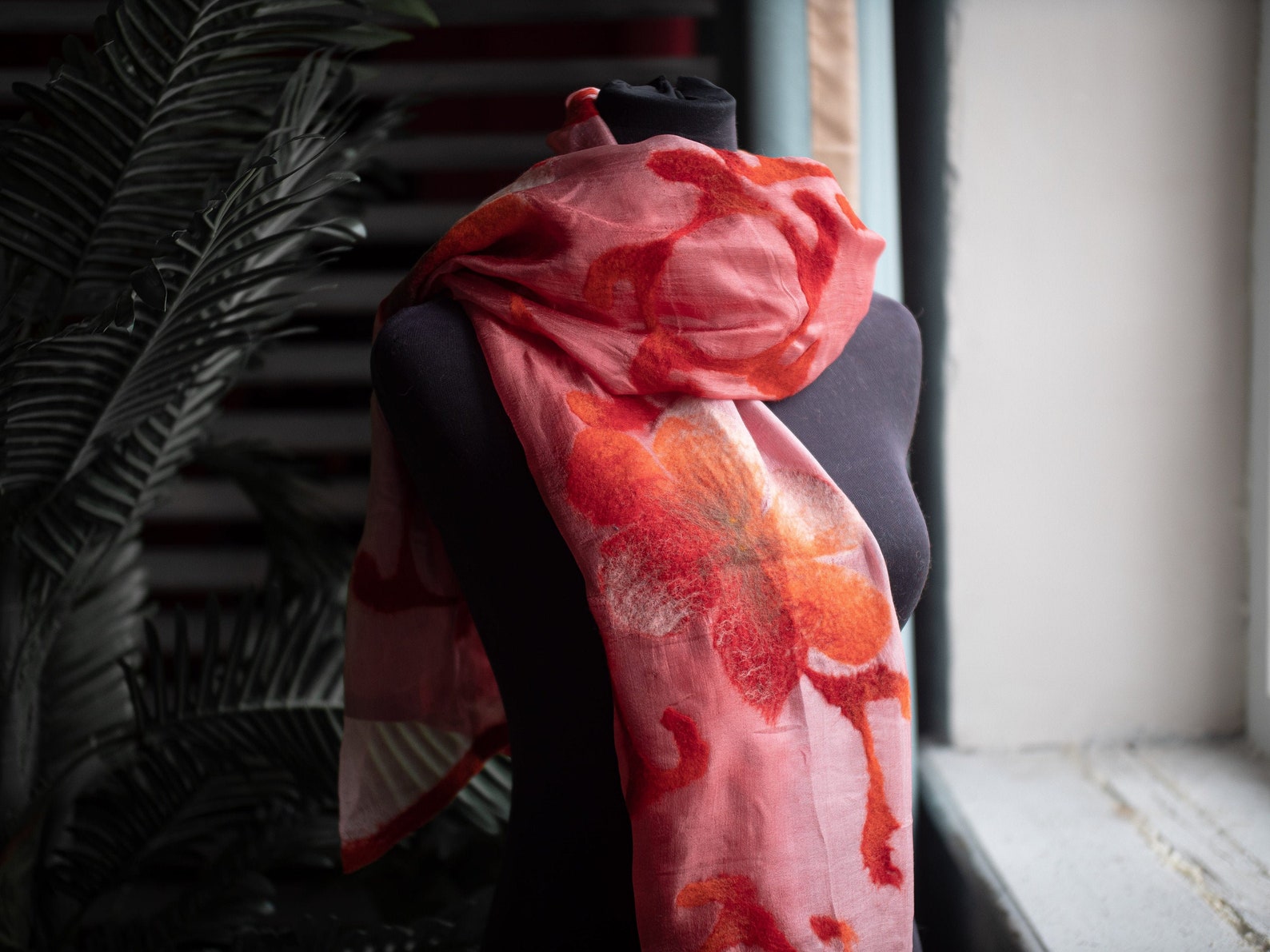 Red Silk Wool Scarf Floral Dyed Large Silk Scarf Kyrgyz Silk Etsy