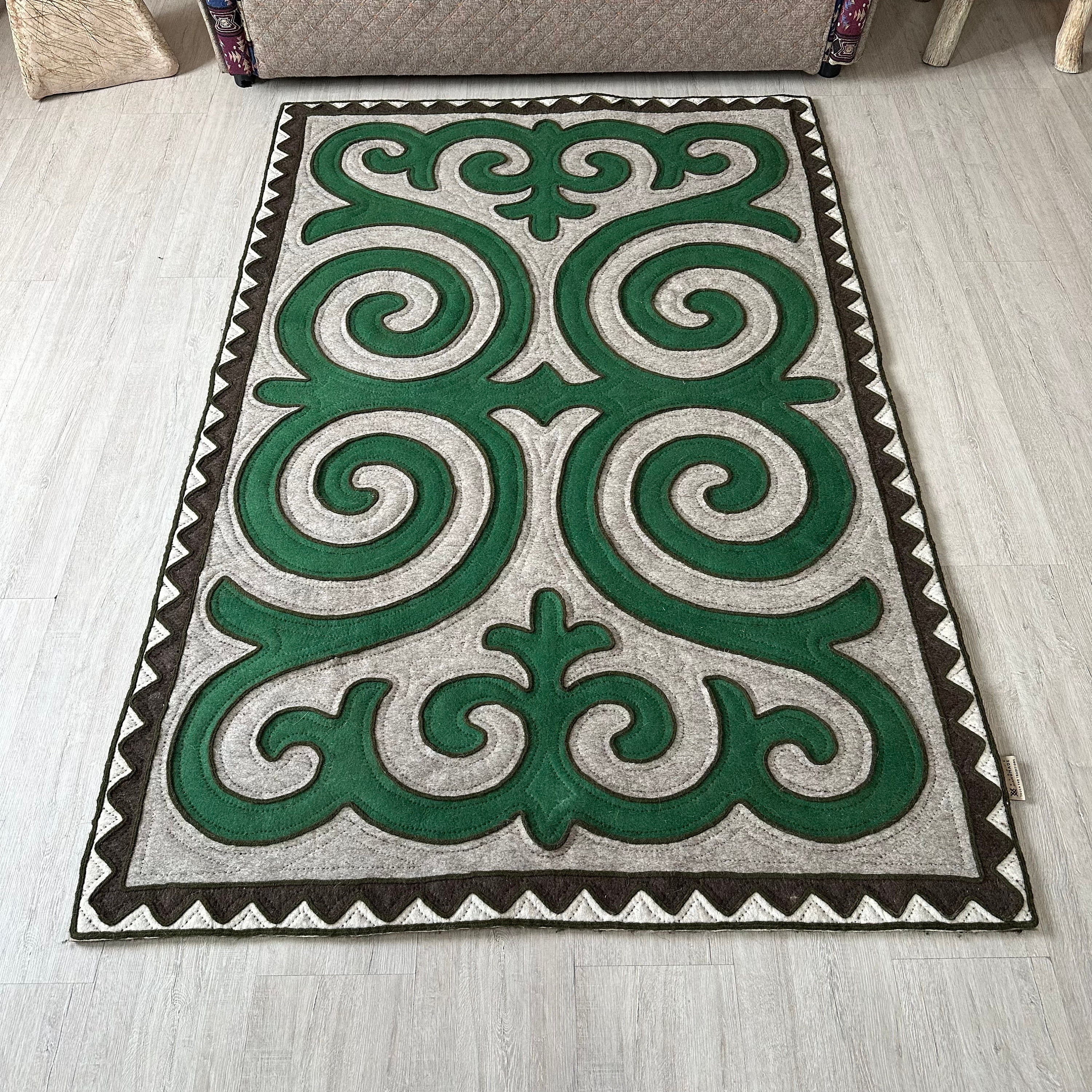 White and Green Rug, Outdoor and Indoor Wool Rug, Real Handmade Kyrgyz Wool Felt Shyrdak Carpet, Felt Rectangular, Made Felted Undyed Wool. - Etsy White and Green Rug, Outdoor and Indoor Wool Rug, Real Handmade Kyrgyz Wool Felt Shyrdak Carpet, Felt Rectangular, Made Felted Undyed Wool. - Etsy