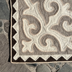Handmade living room custom rug, felted wool shyrdak rug, authentic Kyrgyz handmade natural wool undyed rug natural rectangulr rug image 8