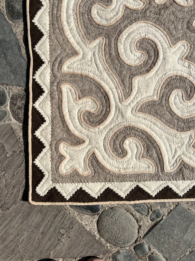 Handmade living room custom rug, felted wool shyrdak rug, authentic Kyrgyz handmade natural wool undyed rug natural rectangulr rug image 8