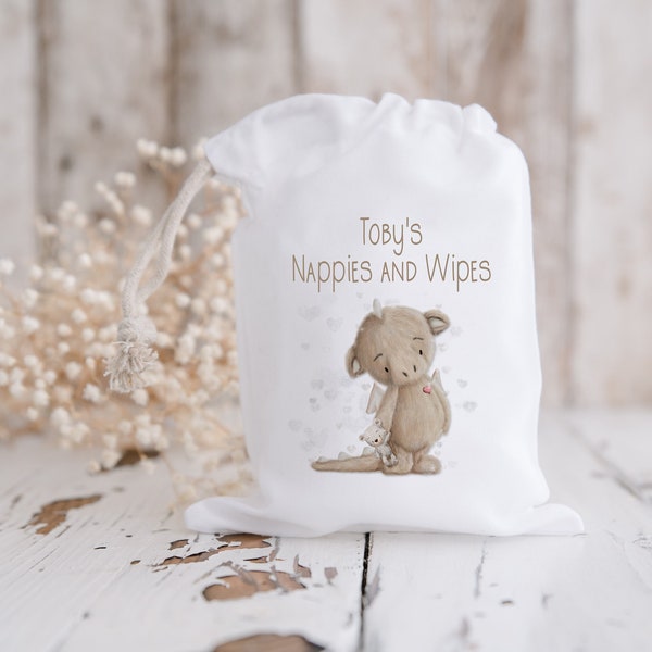 Personalised Nappy Bag | Nappy and Wipes Pouch | Bag for Nursery | Baby Organisation | New Baby Gift | Gift for New Mum