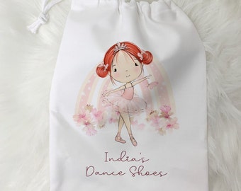 Personalised Ballet Bag | Custom Drawstring Bag | Dance Bag | Bag for Dance Shoes | Choice of hair colour and skin tone