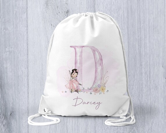 Personalised Ballerina Backpack Dance Shoes Drawstring Bag Initial