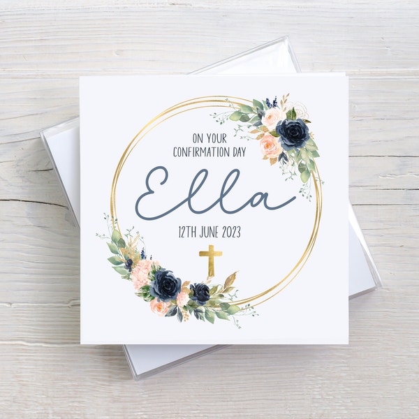 On your Confirmation Day Card | Personalised Card for Confirmation | Card for Her | Card for Him | Floral Frame Cross Card | Religious Card