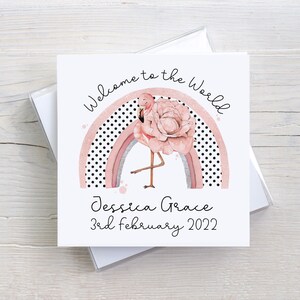 Personalised New Baby Card | Birth Announcement Card | Welcome to the World Card | Baby Girl Gift | Flamingo Baby