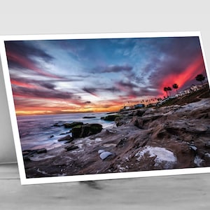 California Dreaming : carte photo vierge A6 San Diego, petit livre parfait représentant un magnifique ciel du soir au-dessus de la plage de La Jolla.