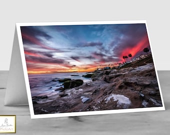 California Dreaming: San Diego Blank A6 Photo Card, Perfect Notelet featuring a gorgeous evening sky over La Jolla Beach.
