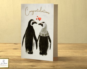 Penguin Wedding Card: A5 Romantic Bridal Couple