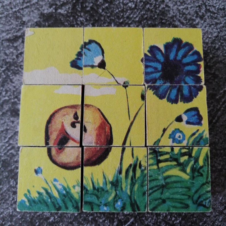 Vintage Wooden Baby Blocks Childrens Puzzle 9 Blocks Wood Etsy