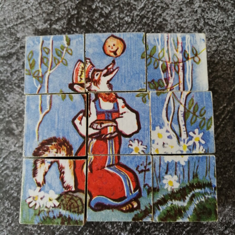 Vintage Wooden Baby Blocks Childrens Puzzle 9 Blocks Wood Etsy