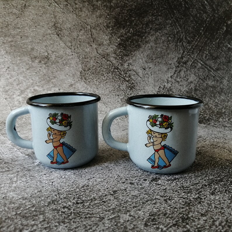 Vintage blue Enamel Mugs Vintage Camping Gift Travel Mug Etsy