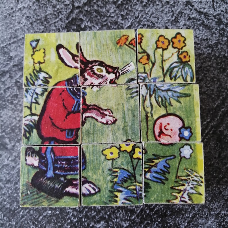 Vintage Wooden Baby Blocks Childrens Puzzle 9 Blocks Wood Etsy