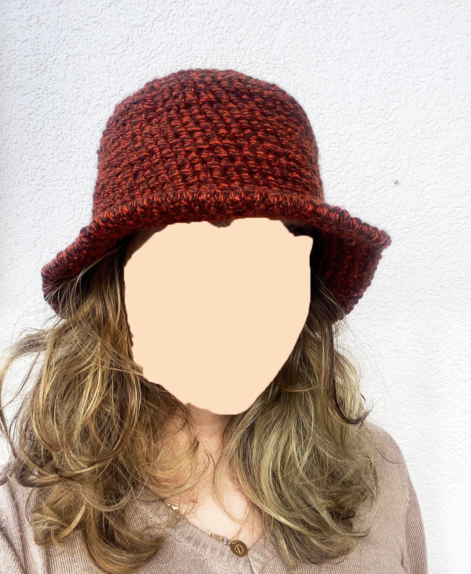 Knitted natural wool bucket hat for winter Etsy