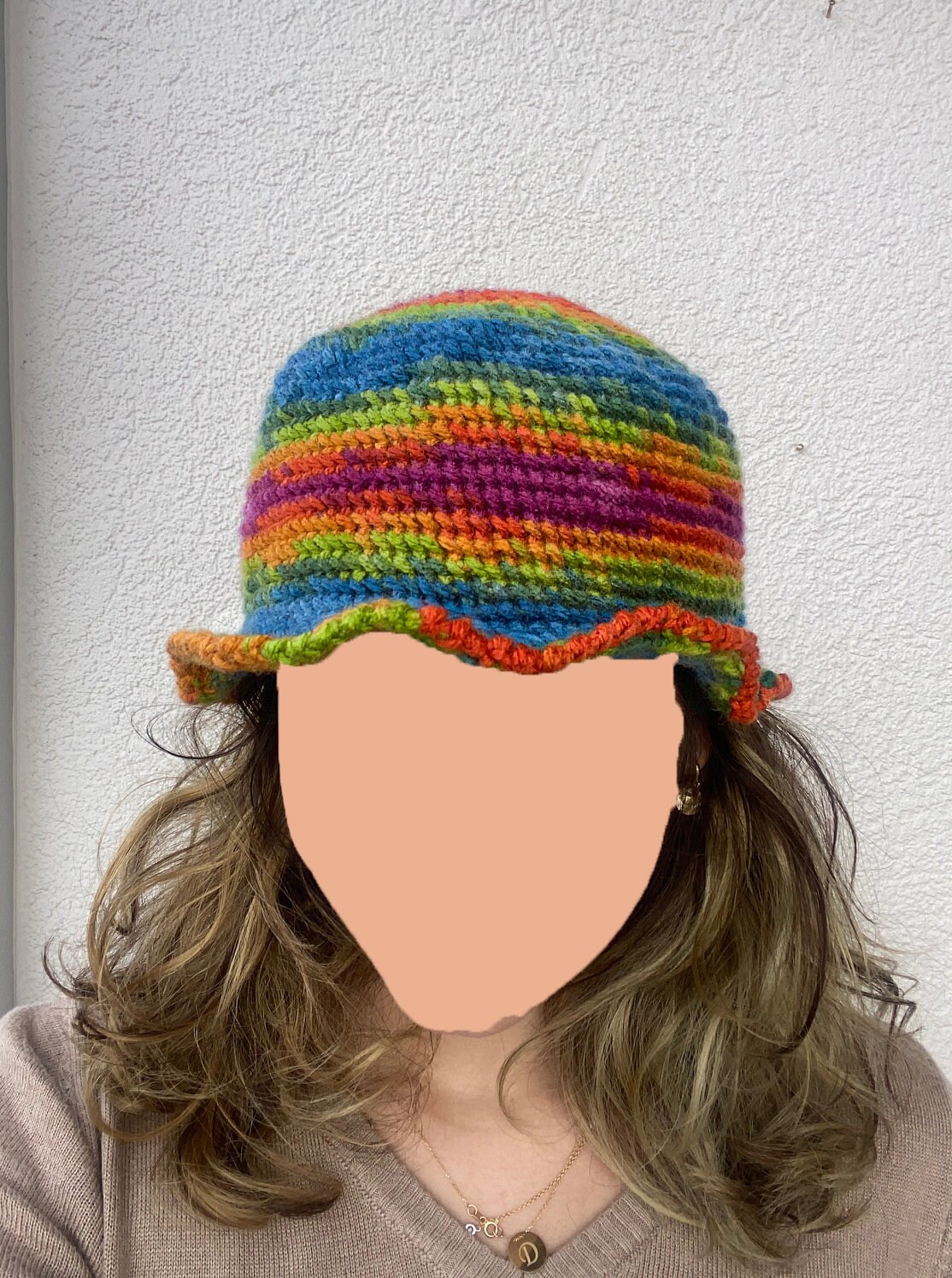 Knitted natural wool bucket hat for winter Etsy