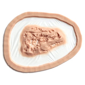 K&ouml;nnte beinhalten: Eine realistisch aussehende, k&uuml;nstliche Wunde mit einer texturierten, fleisch&auml;hnlichen Oberfl&auml;che. Die Wunde ist von einem fleischfarbenen Rand umgeben.