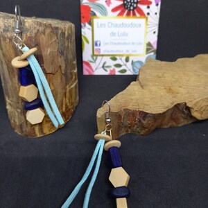 Blue Wood Upcycled Earrings, Unique Gift for Women / 100% Hand-made
