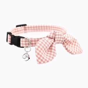 Bowtie Cat Collar - Gingham Cat Collar in Pink Color - "Gingham Pink"