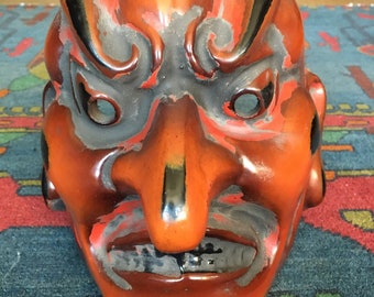 21• Maschera Hannya demone vintage giapponese, cartapesta 40x34 cm