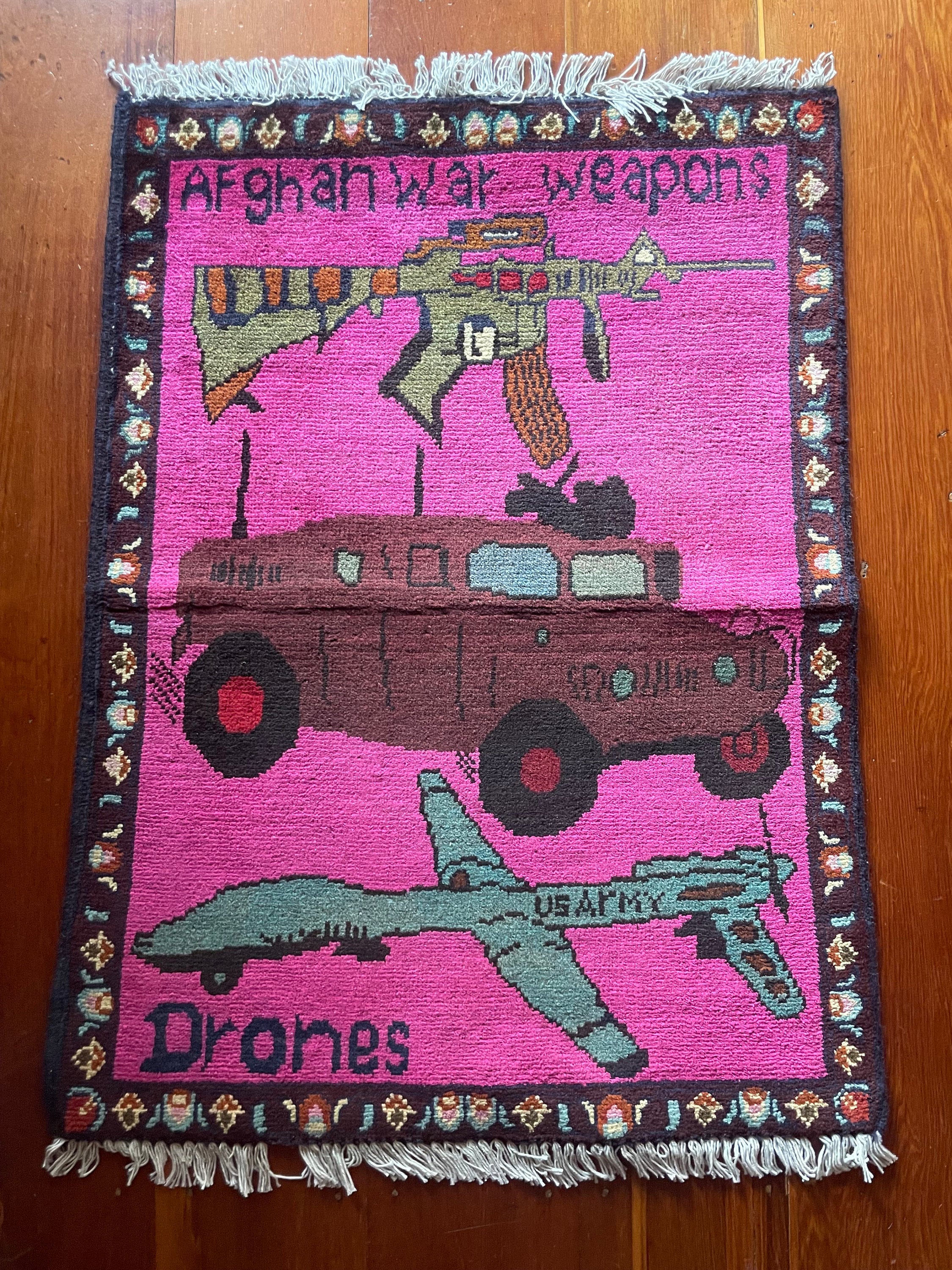 752• Tappeto da guerra afghano autentico splendidamente fatto a mano, 80x60 cm