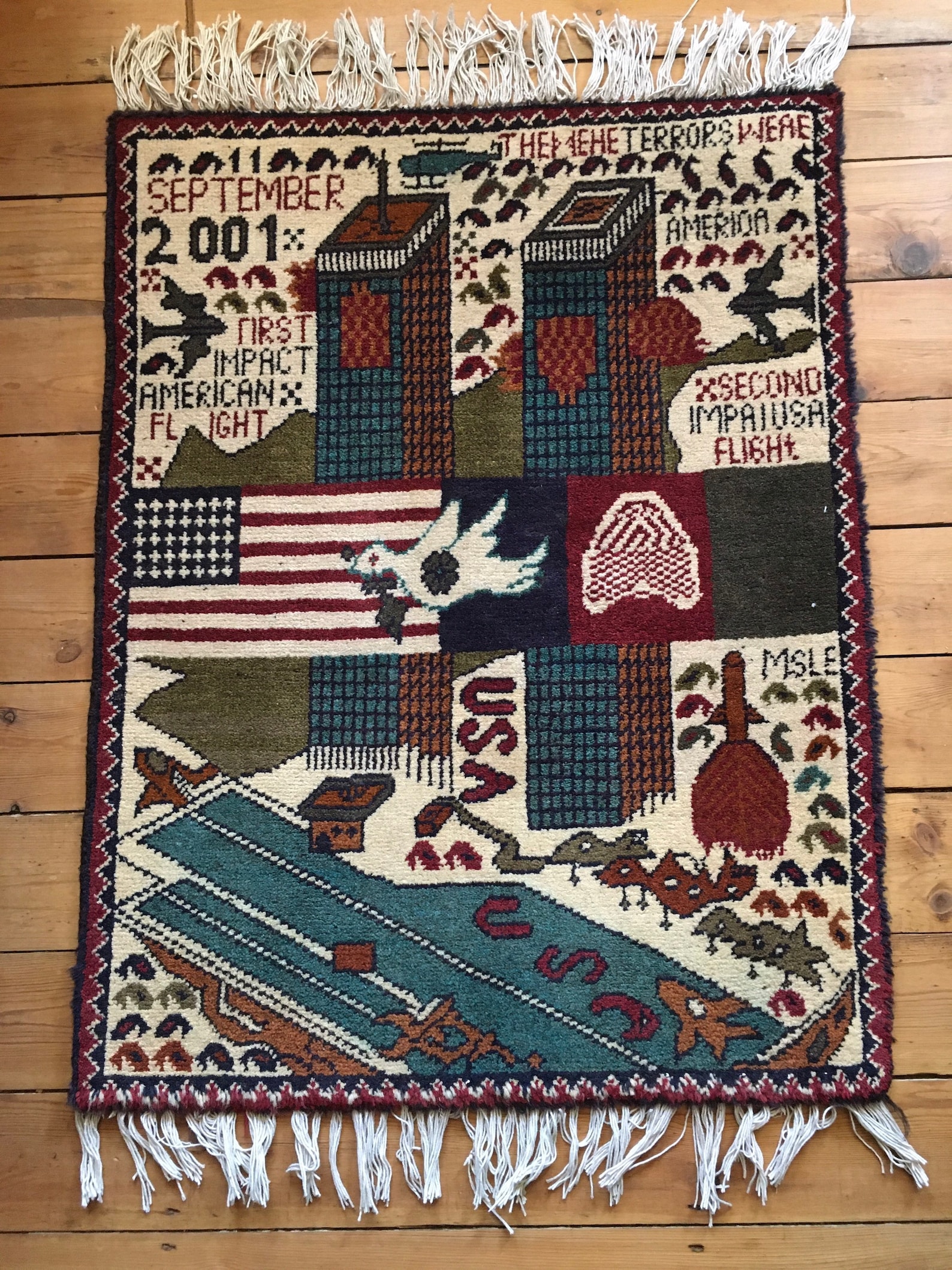 167 Beautifully handmade Afghan War Rug amazing 9/11 design Etsy