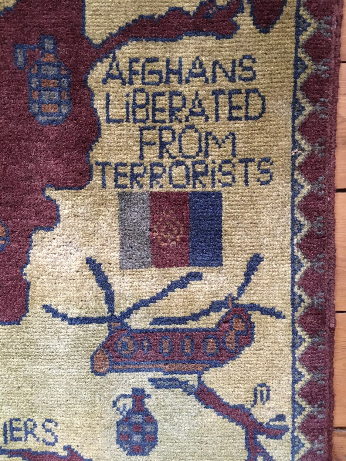 159 Beautifully Handmade Afghan War Rug, Pro USA Rare Design 93x58 Cm