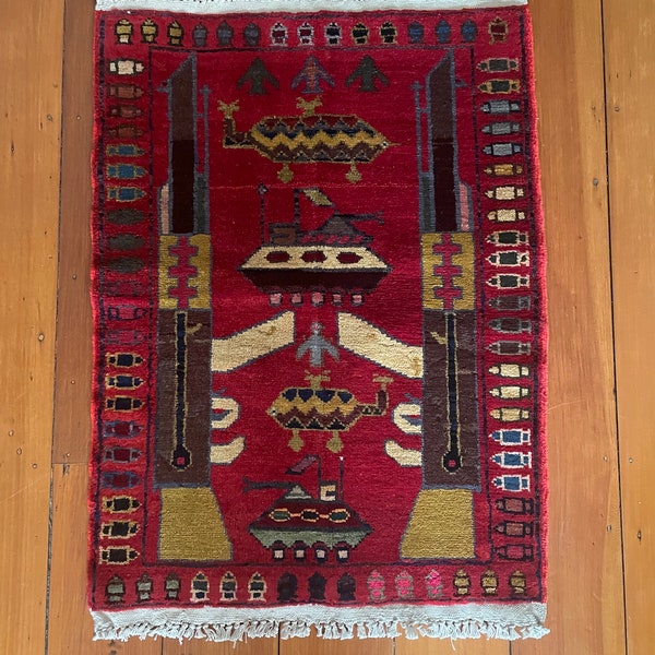 861• Tapis de guerre afghan authentique magnifiquement fait main 83 x 62 cm