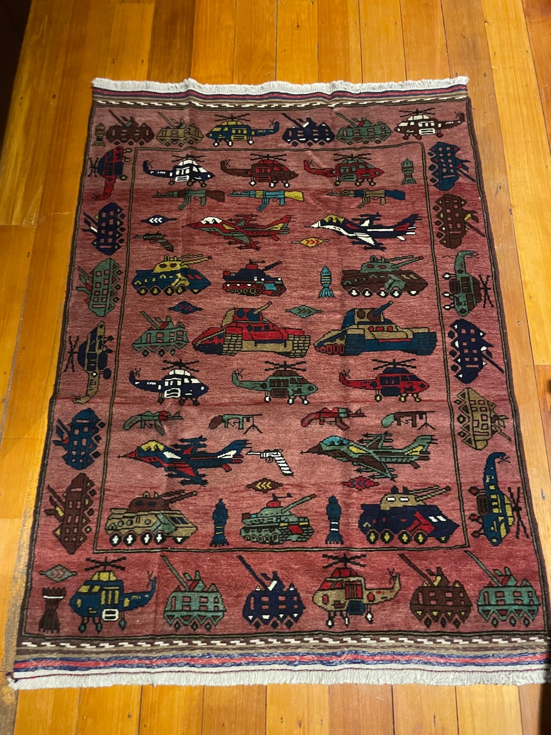 Vfw Rugs 819• Beautifully Handmade Afghan War Rug 184x134 Cm - Etsy